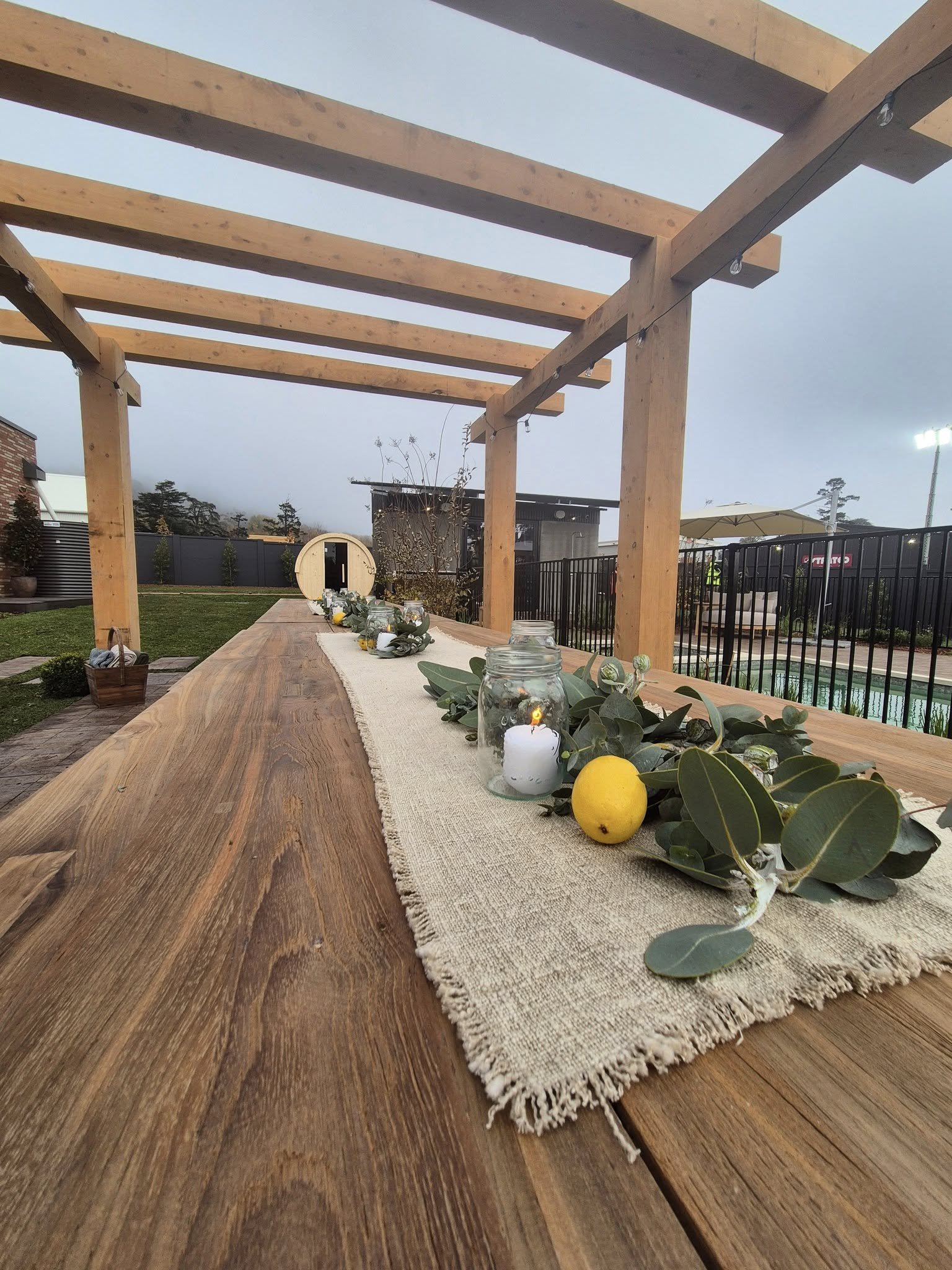 Hardwood deck and pergola walkway